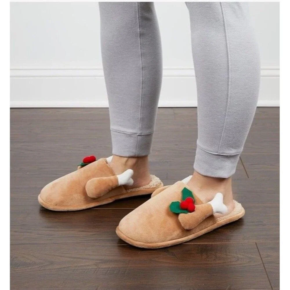 Dearfoams Men's Size M 9-10 Turkey Scuff Slippers Holiday Thanksgiving Winter